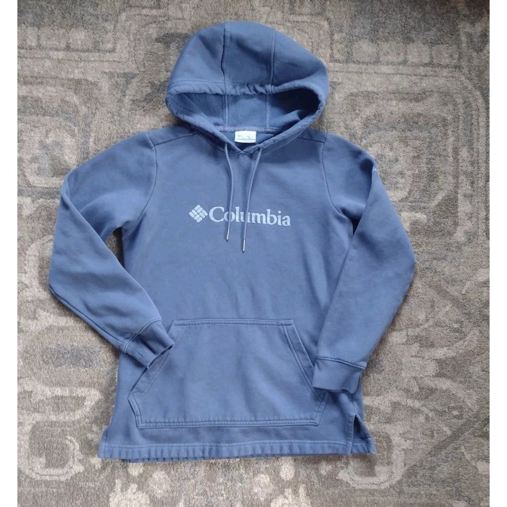 Columbia Hoodie Unisex XS BLue Sweatshirt Puff Print Outdoor Gear Fleece